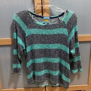 Striped gray and aqua C&C California Sweater small